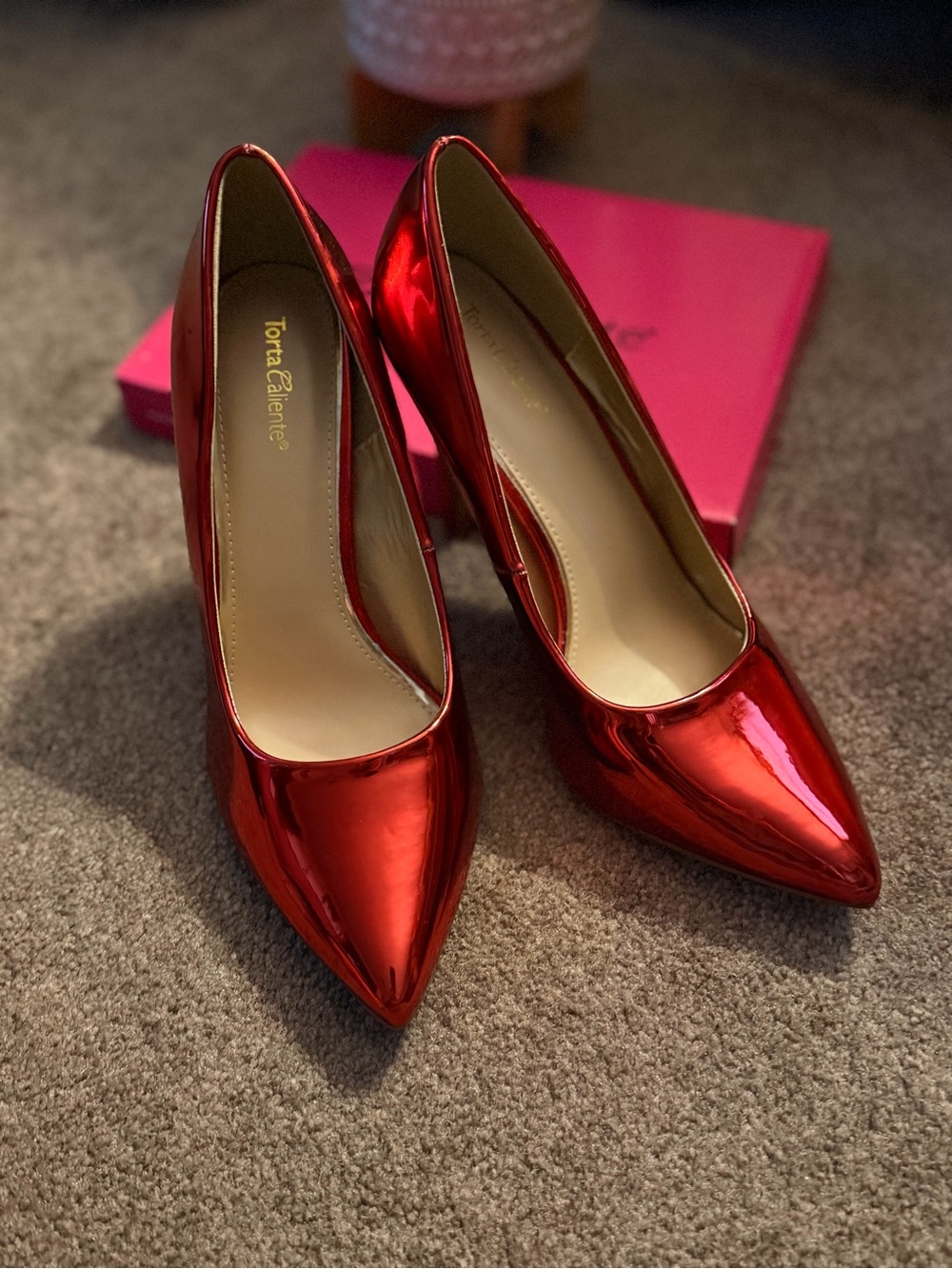 Torta Caliente Red Metallic Pointed-Toe Pumps